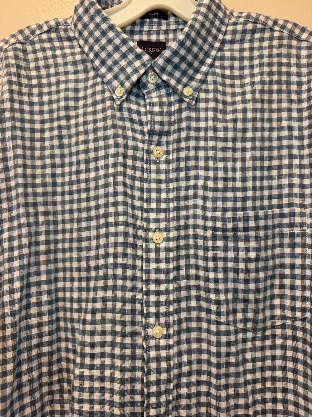 J. Crew Blue and White Gingham Button-Down Shirt with Chest Pocket